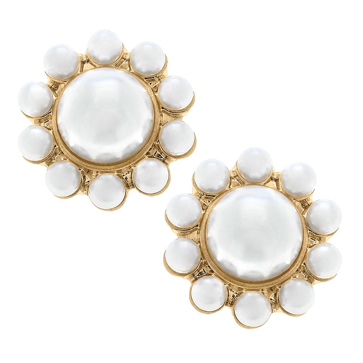 Rachel Pearl Flower Stud Earrings in Ivory | CANVAS