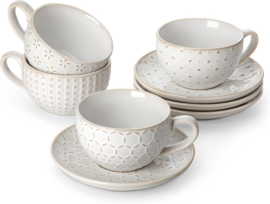MALACASA 8 OZ Cappuccino Cups with Saucers Set of 4 - Stackable Espresso and Tea Cups, Dishwasher... | Amazon (US)