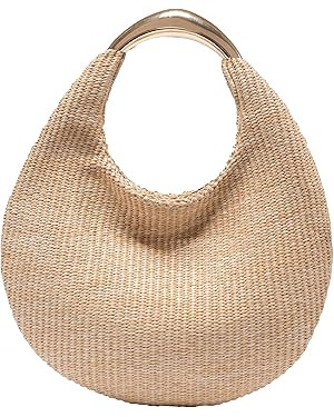 Straw Bag for Women, Boho Chic Woven Hobo Tote Handbag, Handmade Straw Crescent Purse, Lightweigh... | Amazon (US)