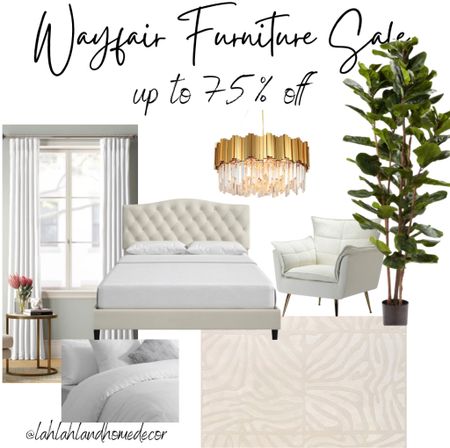 Wayfair bedroom furniture Sale up to 75% off! faux tree | bed | headboard | comforter set | chandelier | rug | neutral decor | curtains | accent chair 

#LTKSale #LTKhome #LTKsalealert
