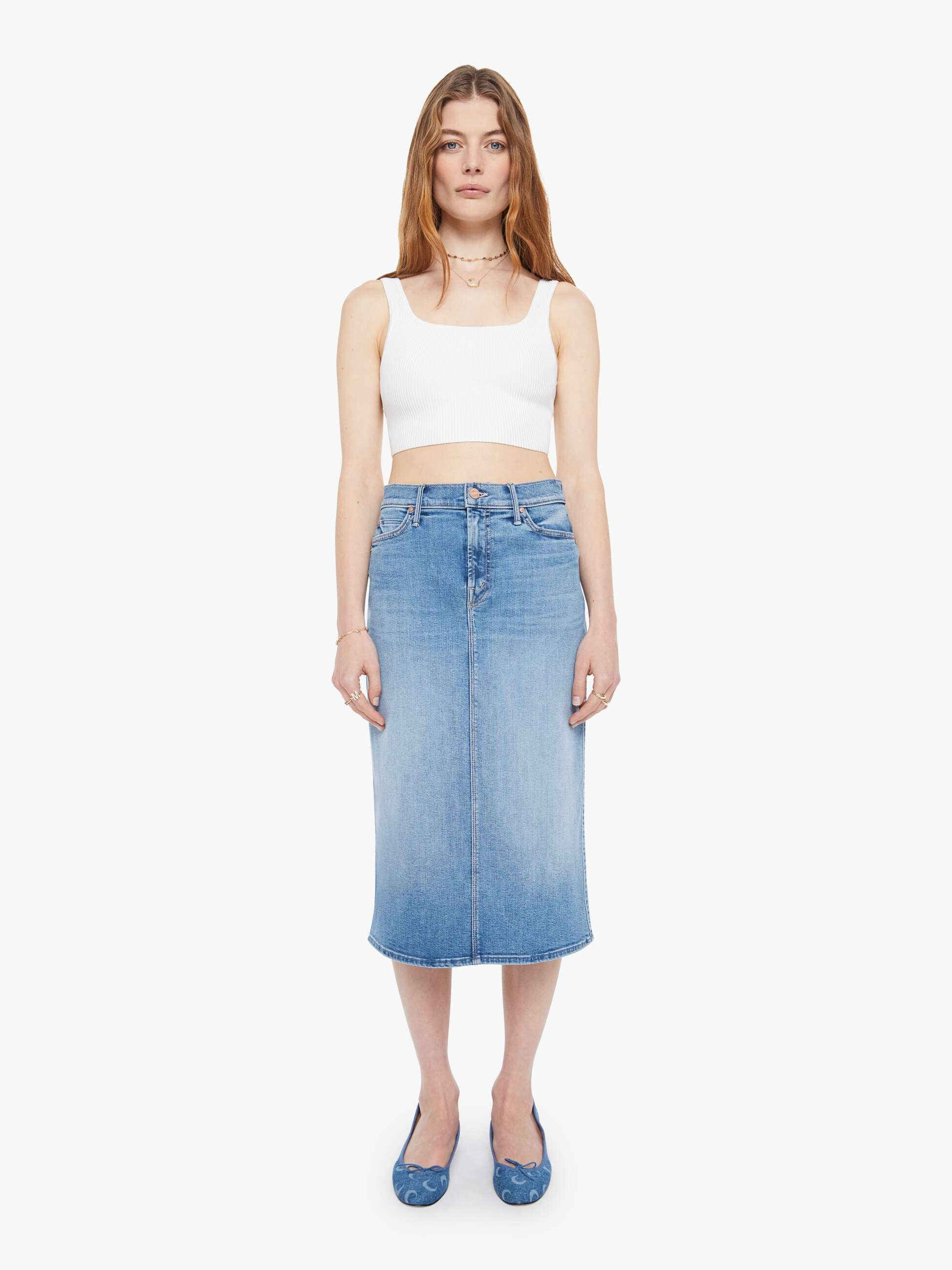 The Swooner Straight A Midi Skirt - Ride Hard, Live Louder | Mother Denim