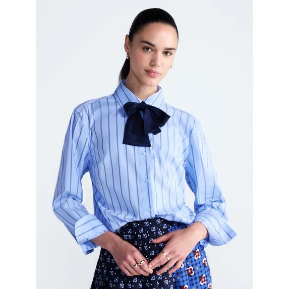 Free Assembly Women's Button Front Shirt with Satin Tie, Sizes XS-XXL | Walmart (US)