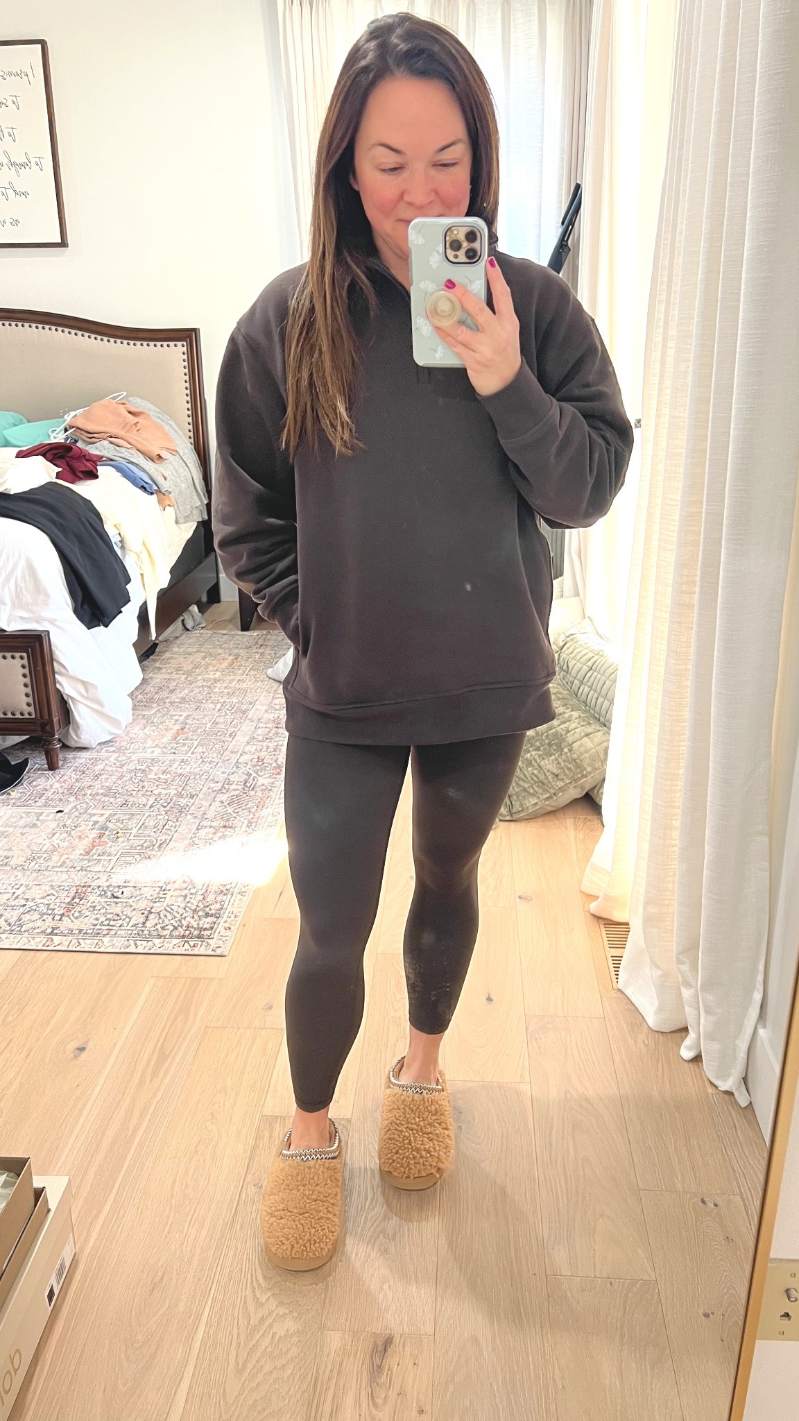 Brown monochrome lounge set. My favorite ultra high rise leggings. I’m 5’3’’ and wear the 7/8 leggings. My curly Ugg slippers run TTS, are my favorite slippers I’ve ever owned, and they’re on sale! 

#LTKActive #LTKGiftGuide #LTKOver40