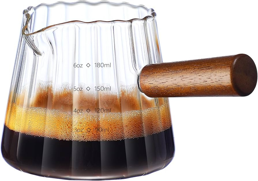 TIWPAJS Espresso Cups With Wood Handle 6oz, Espresso Accessories, Milk Frothing Pitcher, Glass Me... | Amazon (US)