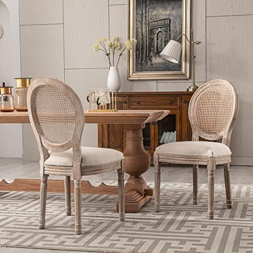 GeMon Dining Chairs Set of 2 Retro Cane Side Chairs with Rattan Woven Back, Mid-Century Modern Ar... | Amazon (US)