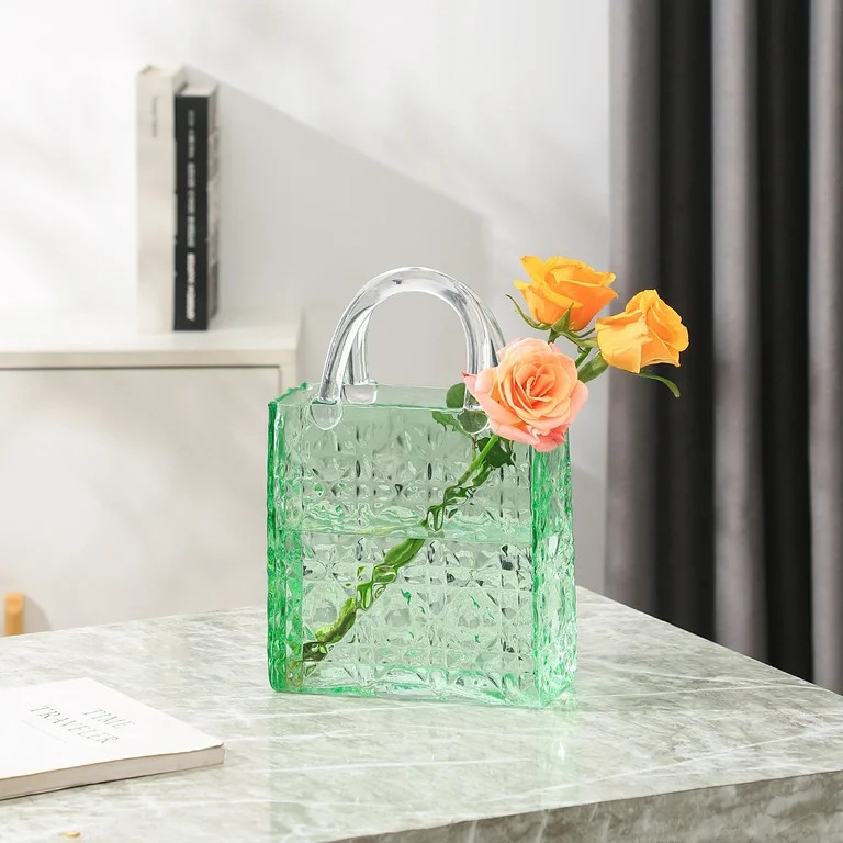 PORPAN Purse Vase, Glass Bag Vase, Green Glass Vase, Modern Flower Vase, Aesthetic Vase for Flowe... | Walmart (US)