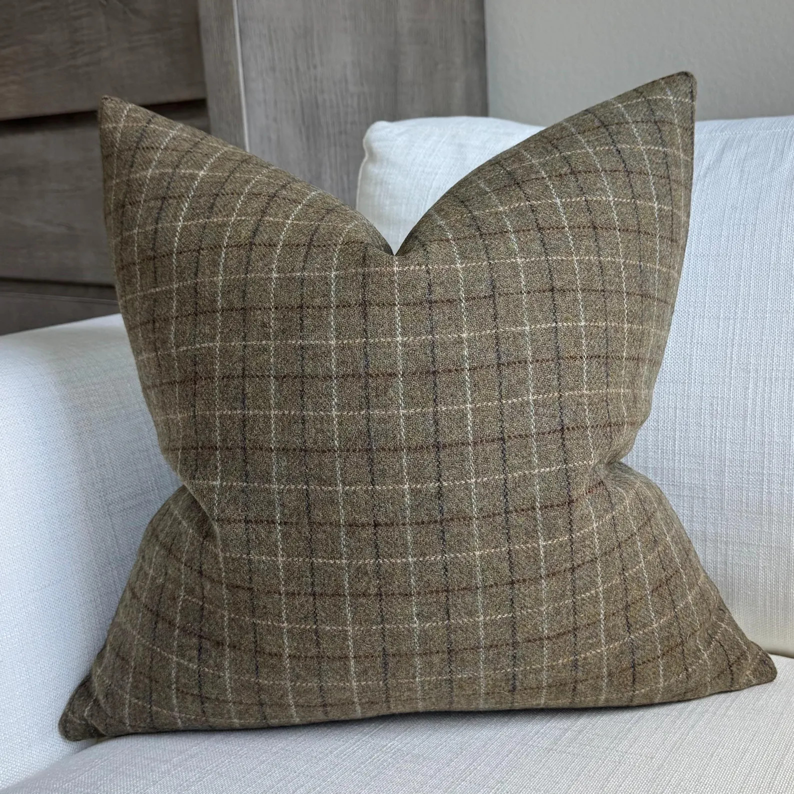 Olive Green Plaid Wool Pillow Cover, Cover Only | Etsy (Global)