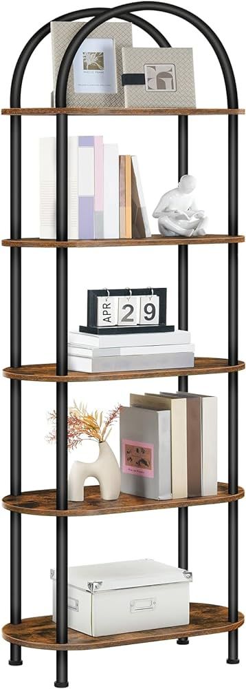 HOOBRO 5 Tier Open Bookshelf, Industrial Arched Bookcase Display Shelf Racks, Wooden Bookcase Sto... | Amazon (US)