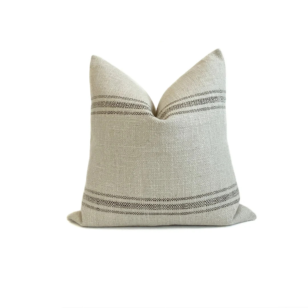 French Laundry Pillow Cover Espresso Grain Sack Brown Stripes Farmhouse Pillow Cover Parisian Pil... | Etsy (US)