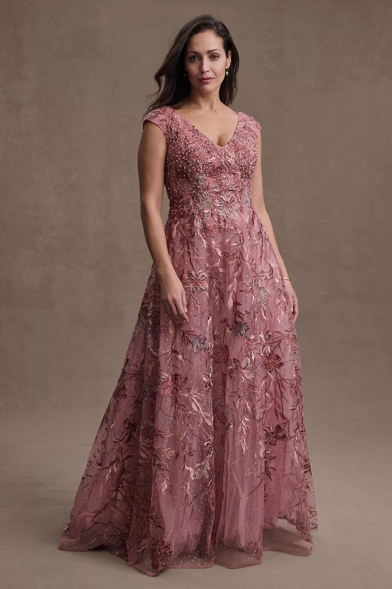 Mac Duggal Emery A-Line Hand-Embroidered V-Neck Gown | Anthropologie (US)