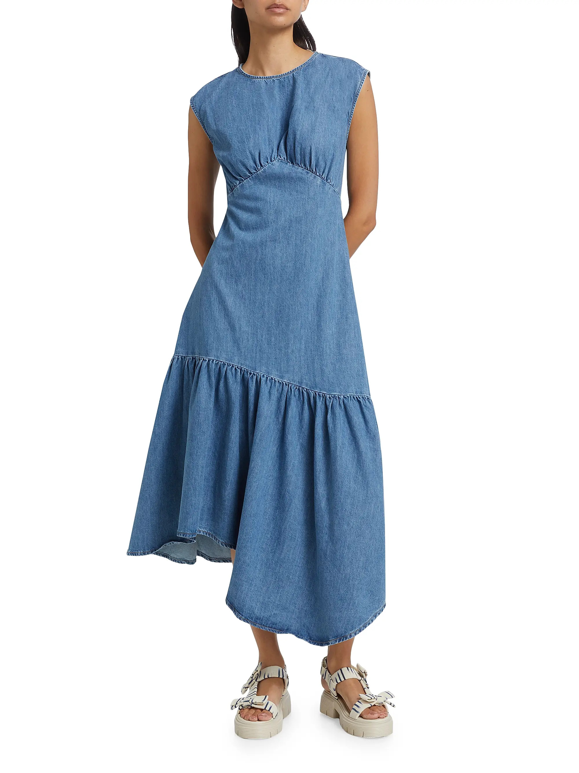 Gathered Asymmetric Tier Midi-Dress | Saks Fifth Avenue