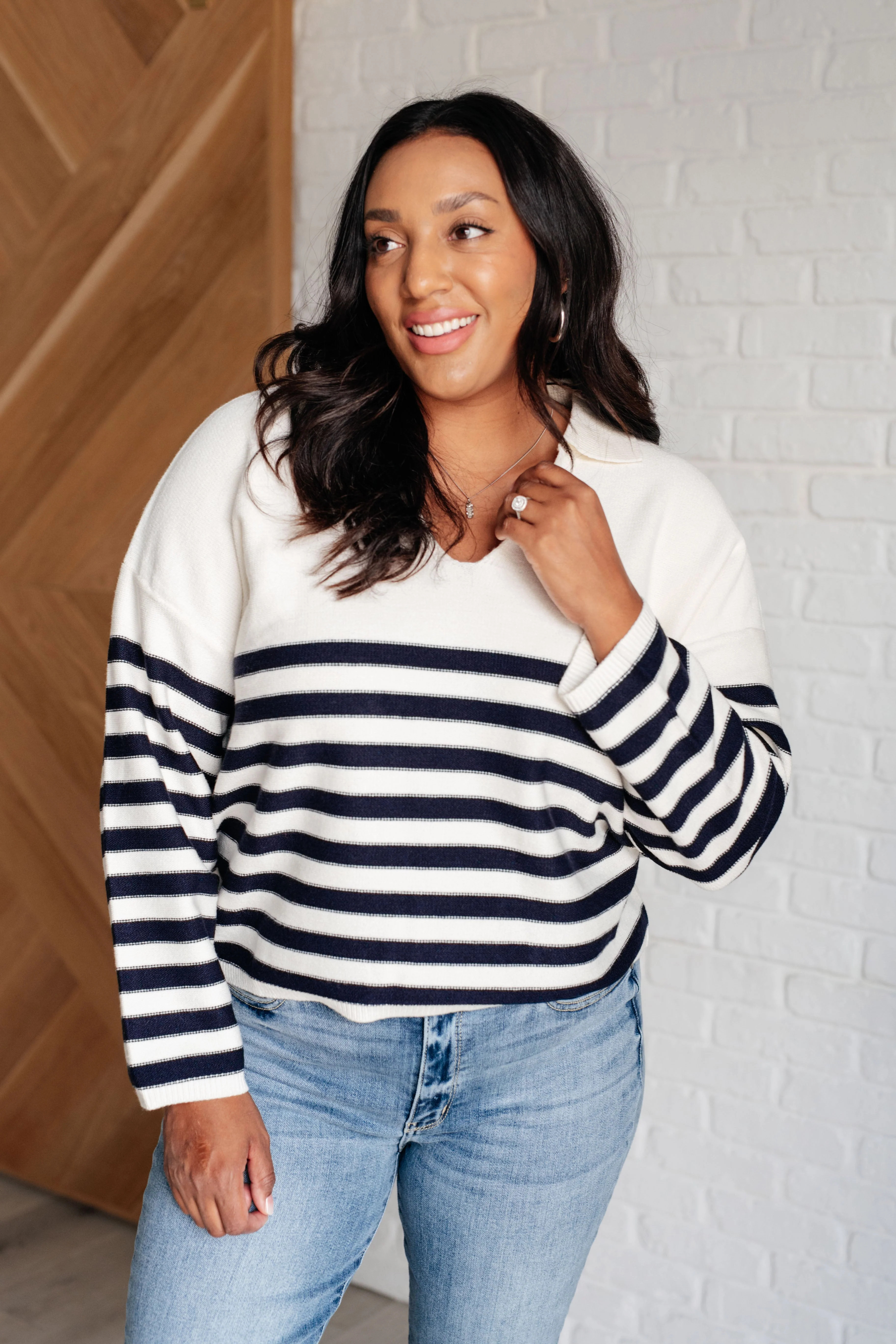 Striped Sweater in White L | Casual Chic Boutique
