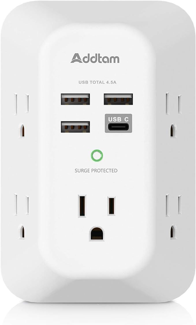 USB Wall Charger Surge Protector 5 Outlet Extender with 4 USB Charging Ports (1 USB C Outlet) 3 S... | Amazon (US)