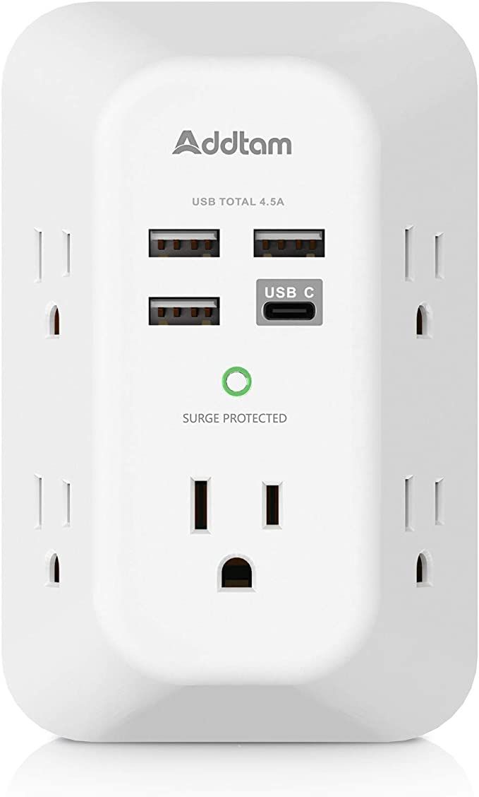 USB Wall Charger Surge Protector 5 Outlet Extender with 4 USB Charging Ports ( 1 USB C Outlet) 3 ... | Amazon (US)