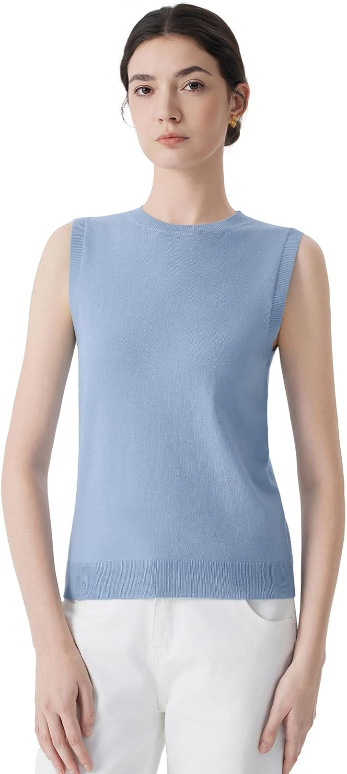 SUUKSESS Women Silk Cashmere Blend Crew Neck Sweater Vests Sleeveless Tank Tops | Amazon (US)