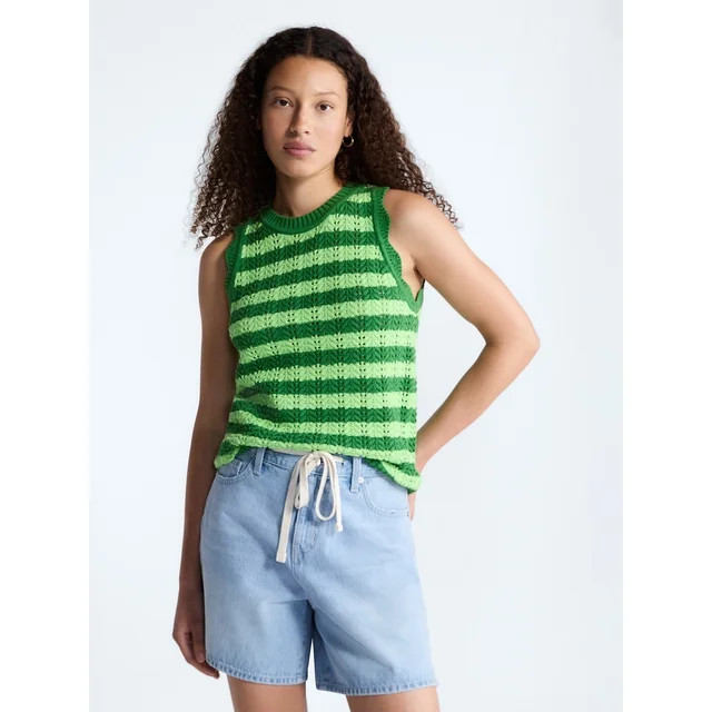 Free Assembly Women's Crochet Cotton Racerback Tank Top, Lightweight, Sizes XS-XXL | Walmart (US)