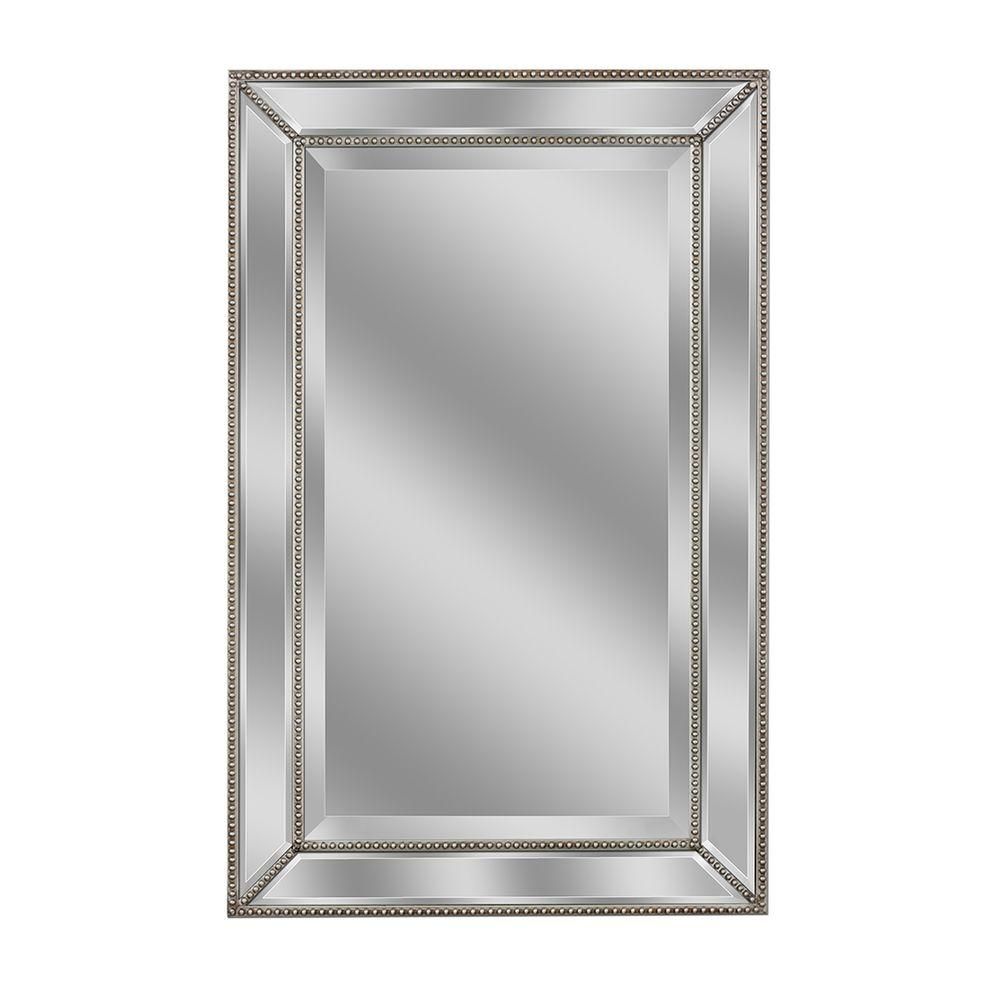 36 in. L x 24 in. W Metro Beaded Single Mirror in Silver | The Home Depot