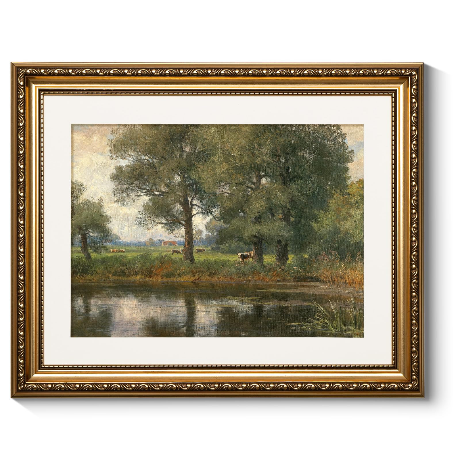 ARPEOTCY Vintage Gold Framed Wall Art, Retro Riverside Landscape Paintings, Canvas Prints Picture... | Amazon (US)