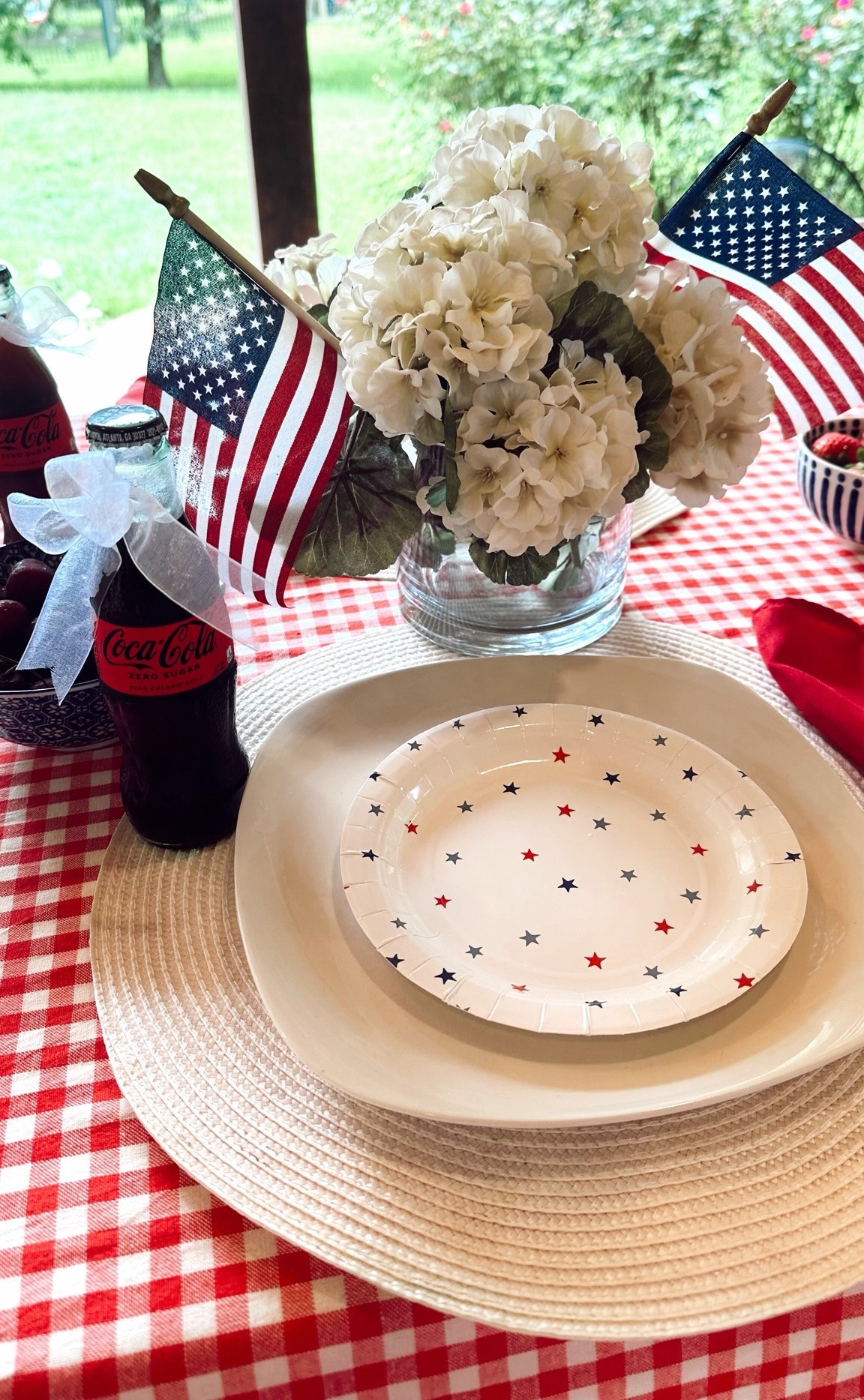 Memorial Day decor 
Fourth of July decor 
Red gingham tablecloth 
Mini Coke bottles 
Amazon finds
Walmart finds

#LTKSeasonal #LTKHome