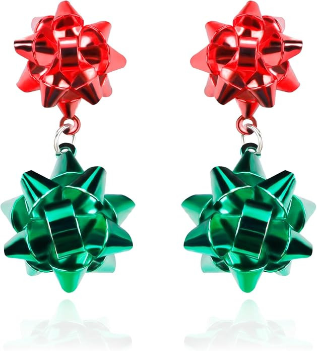 Christmas Bow Earrings Christmas Tree Earrings Gnome Gifts Pink Gifts Bell Accessories for Women ... | Amazon (US)