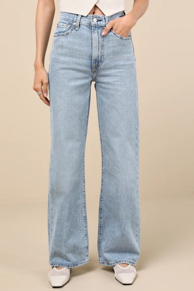 Ribcage Light Wash Wide-Leg Denim Jeans | Lulus