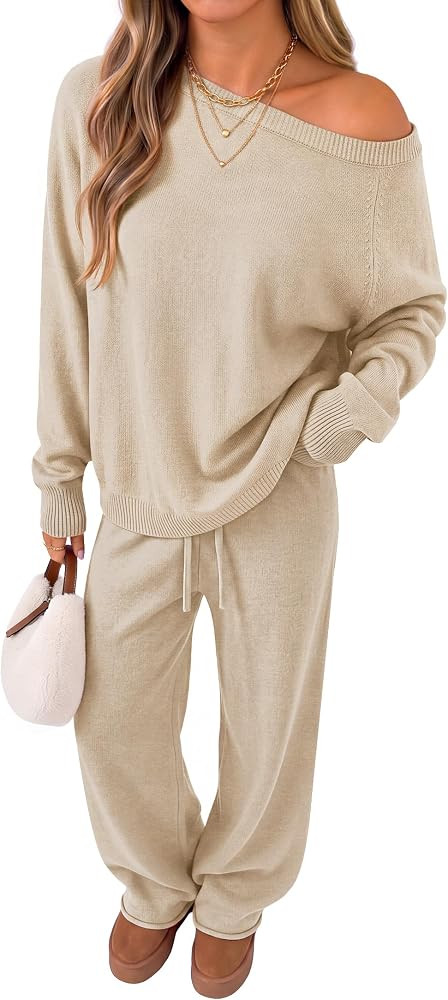 ZESICA Womens 2026 Fall Off the Shoulder 2 Piece Lounge Sweater Sets | Amazon (US)