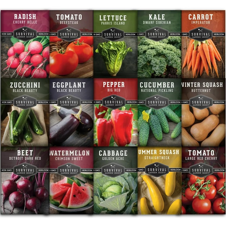 Vegetable Garden Collection - 15 Packs Non-GMO Heirloom Full Sun Vegetable Seeds | Walmart (US)