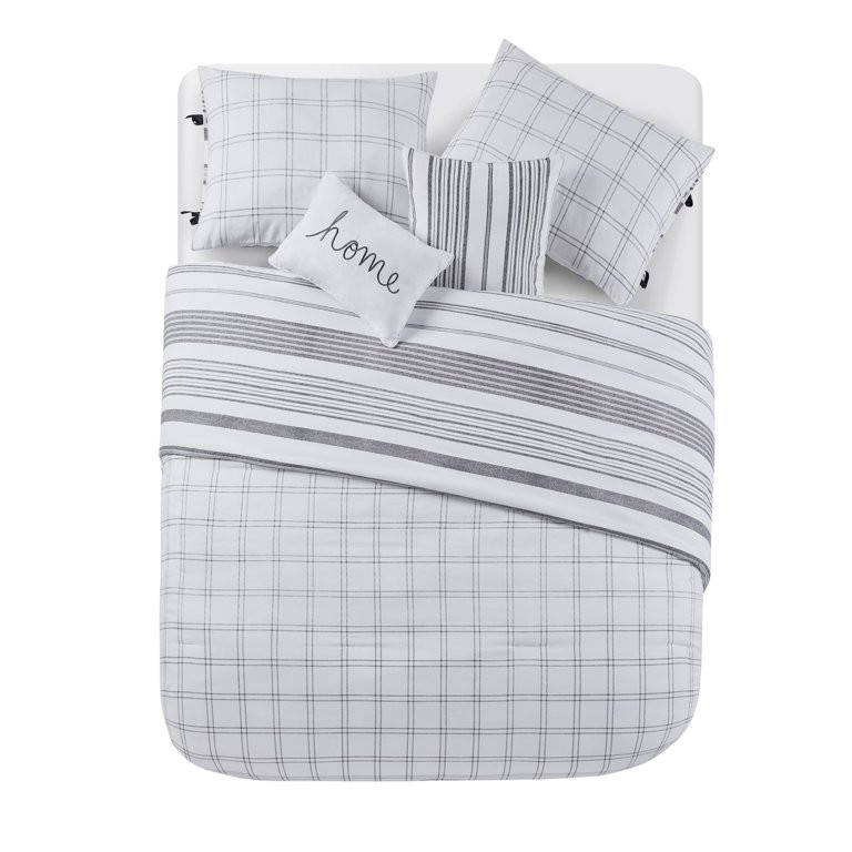 VCNY Home Farmhouse 5-Piece White/Grey Stripe Comforter Set, Full/Queen, Reversible - Walmart.com | Walmart (US)