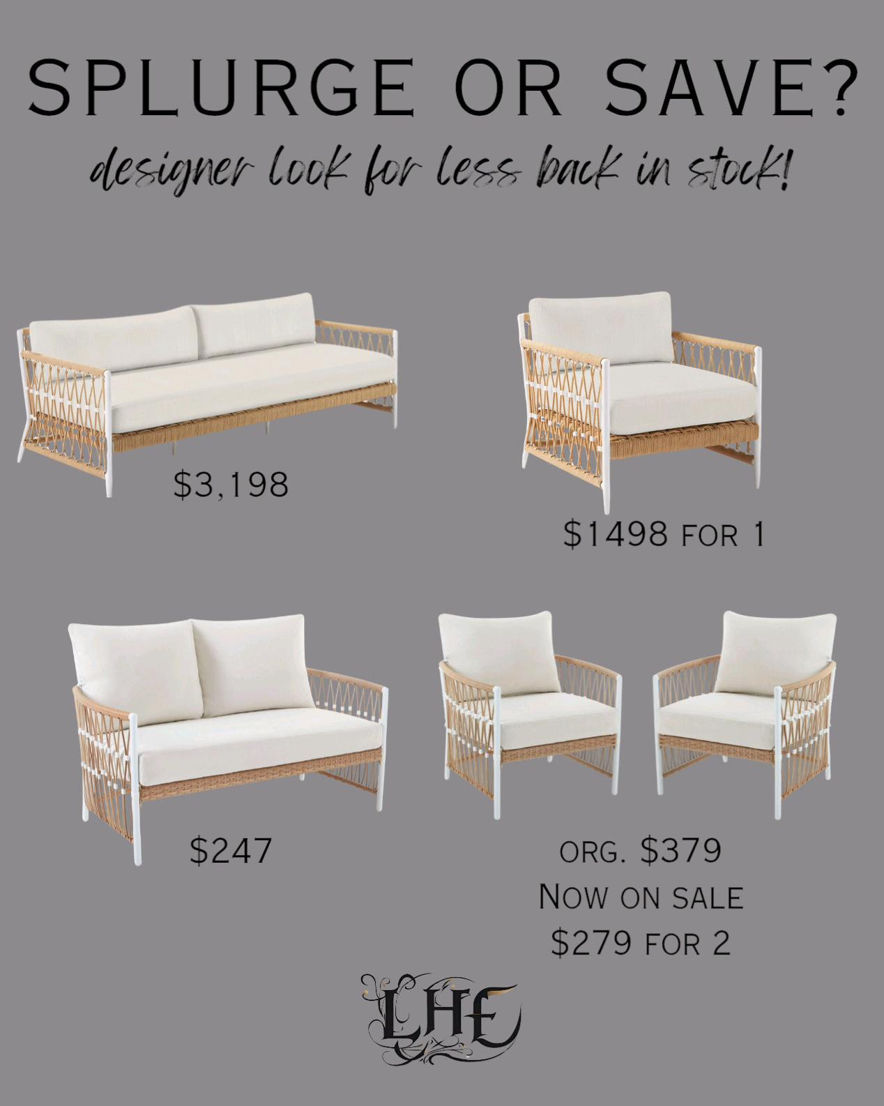 Designer look for less yes please 🙏 🙂 Shop by clicking the thumbnails below 👇... patio furniture, affordable patio furniture, patio, porch furniture, porch decor, designer inspired, designer looks for less, patio furniture set, outdoor living, outdoor furniture, outdoor patio, splurge or save, save or splurge, save vs splurge patio sofa, outdoor set, Serena and Lily, walmart home 

#LTKSeasonal #LTKHome #LTKSaleAlert