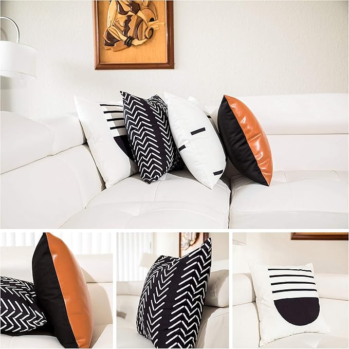 Decorative Throw Pillow Covers for Couch, Set of 4 18x 18, Modern Boho Pillows, Sofa Couch Pillow... | Amazon (US)