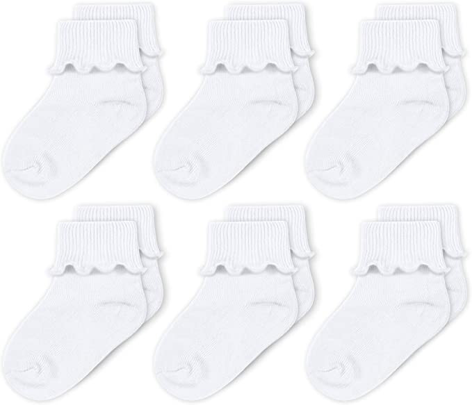 CozyWay Baby Girls Socks 6 Pack Ruffle Ripple Edge Turn Cuff Socks | Amazon (US)