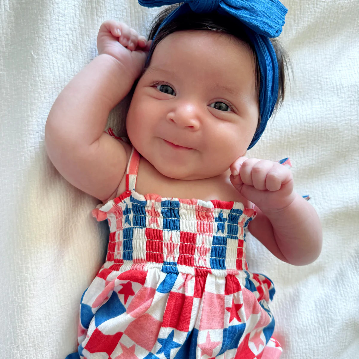 Red, White, Blue & Pink Checkerboard / Organic Smocked Jumpsuit | SpearmintLOVE