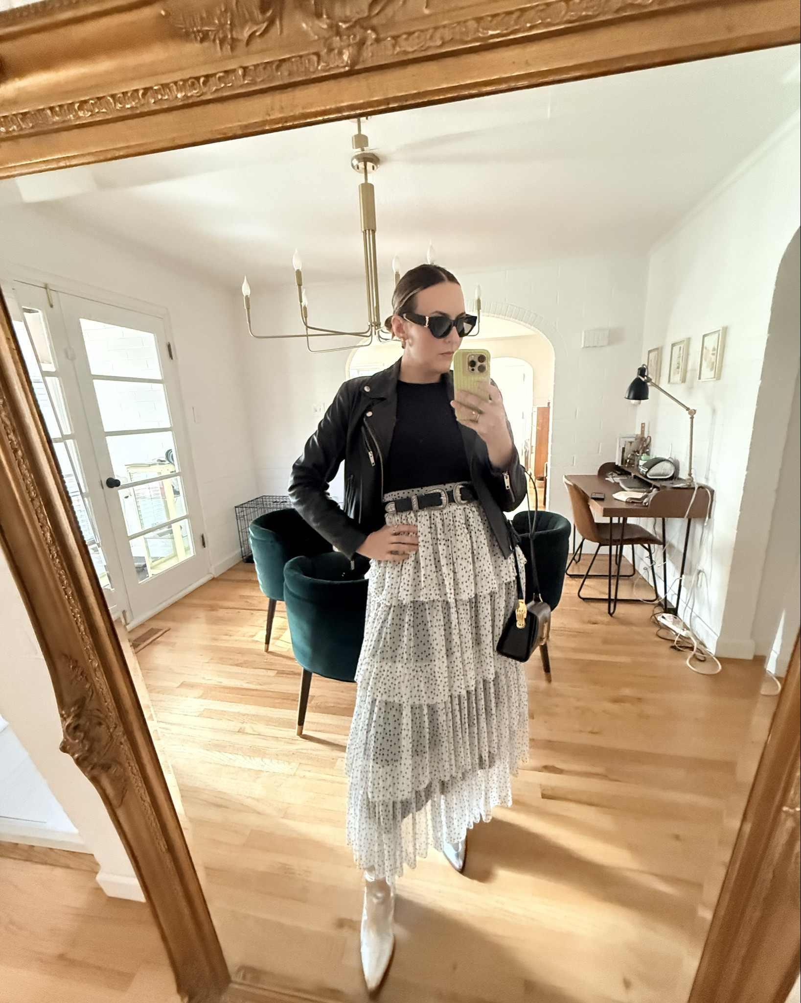 Outfit Inspiration — No Links Needed 🤎✨
Today’s look is all about drama, texture, and a little bit of Taste magic.

I’m wearing a four-tiered polka-dot ruffle dress that I made myself (one of my favorite pieces I’ve ever created). I layered it with my Kooples leather jacket, added my classic YSL sunglasses, grabbed my Zornna Clock handbag… and finished the look with my Alexa Wang silver cowboy boots for that unexpected, high-shine twist. ✨🤠

None of these pieces are linkable on LTK, but I still wanted to share this outfit as inspiration — a reminder that mixing soft, romantic silhouettes with structured edge and statement footwear will always elevate your style.

If you want me to recreate this vibe with linkable pieces or show you how to style a similar dress, let me know! 🤍✨

#LTKstyle #LTKinspo #styleinspo #ootdinspo #fashioncreators #stylingwithTaste #modestofashion #polkadotdress #ruffledress #leatherjacketstyle #elevatedcasual #designerstyleinspo #cowboybootsstyle #silverbootstrend #LTKfashion

#LTKootd #LTKgrwm