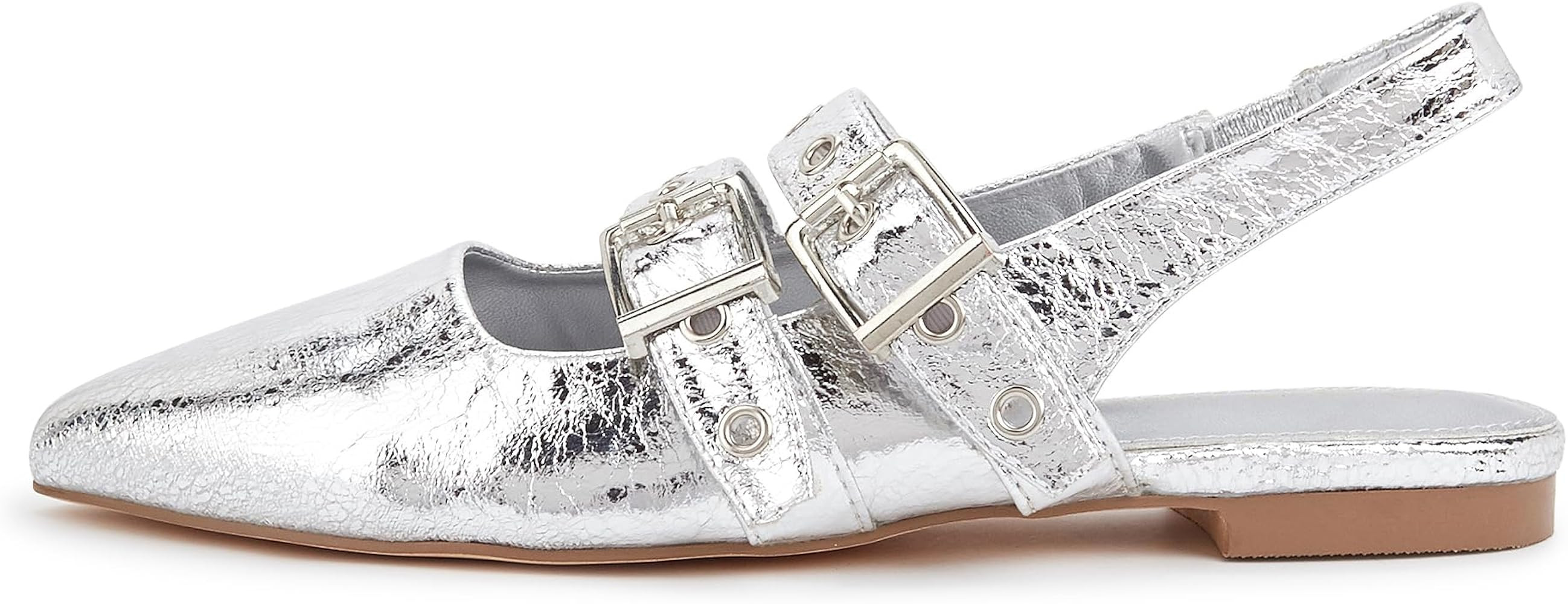 LUCKY STEP Women's Slingback Buckle Flats Ballet Poninted Toe Block Heel Dress Adjustable Strap M... | Amazon (US)