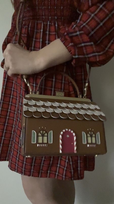 Holiday outfit 🎄🎁 I unboxed this gingerbread bag today and I am in  love 😍 Can’t wait to wear it everyday starting Black Friday. This plaid dress is a family matching option and so comfortable. I’m honestly planning to wear it during December work weeks quite a bit! 

Kate spade, old navy, gingerbread, novelty bag, holiday outfit, ootd, holiday lewk 

#LTKHoliday #LTKfindsunder50 #LTKitbag