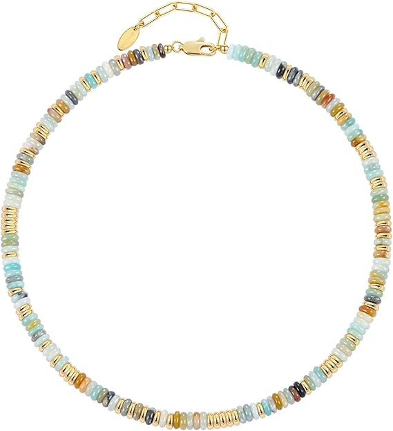 Beaded Necklace for Women, Colorful Boho Beach Handmade Bead Choker, 14K Gold Plated Stackable Bo... | Amazon (US)
