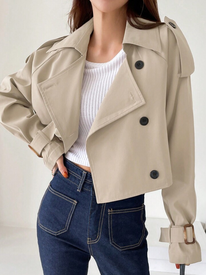 DAZY Ladies' Solid Color Simple Daily Trench Coat With Long Sleeves | SHEIN