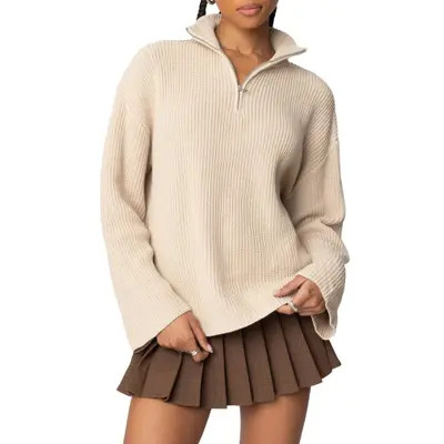 EDIKTED Amour High Neck Oversize Pullover Sweater in Beige at Nordstrom, Size X-Small | Nordstrom
