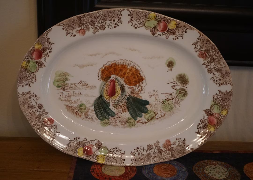 Large Vintage Turkey Platter, Turkey Serving Dish, Holiday Platter, Detailed Server | Etsy (US)