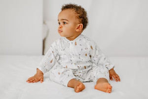 Bamboo Pima 3/4 Sleeve Romper - Seagulls & Seashells | Nest Designs