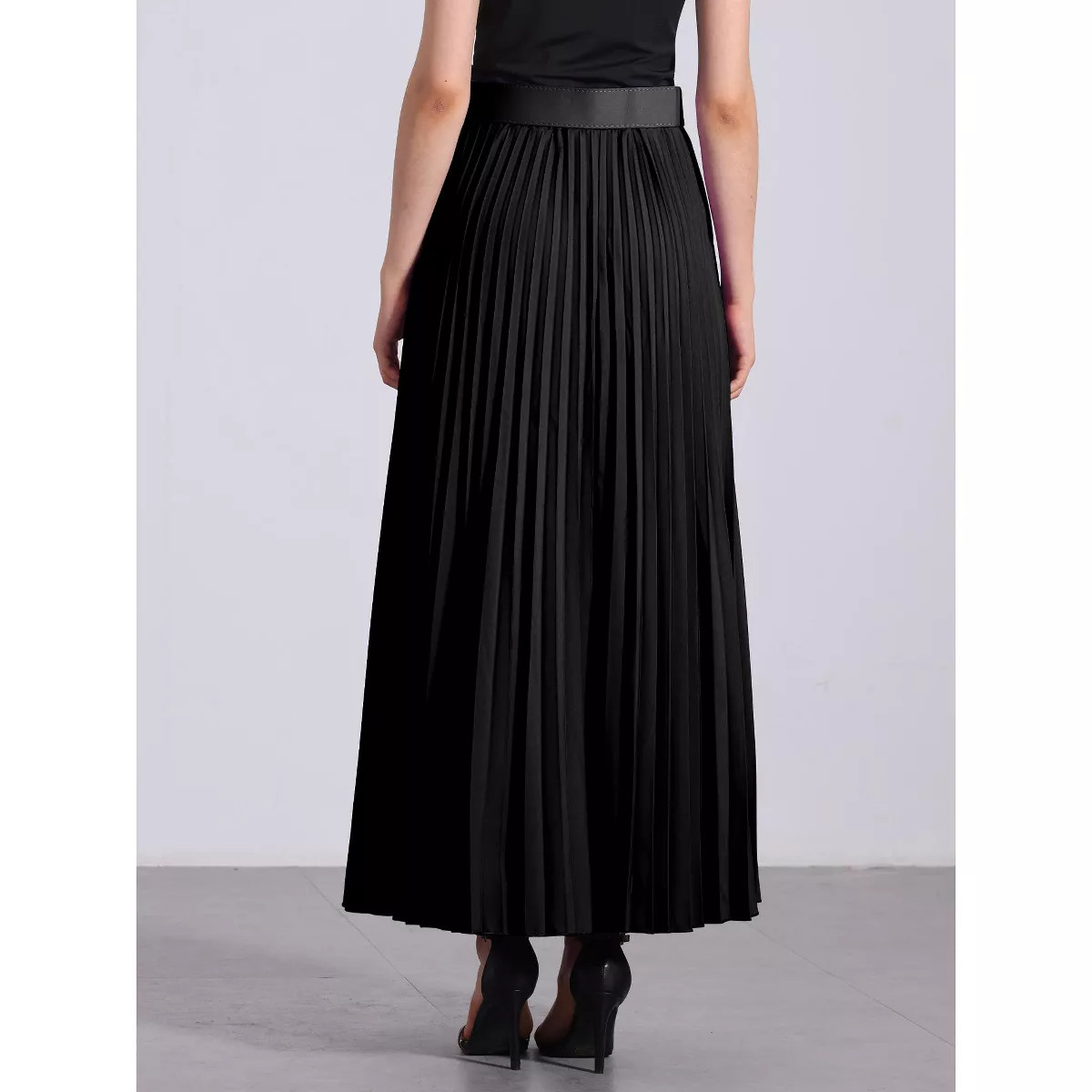 Allegra K Women's Flowy Pleated Elastic High Waist with Belt A-line Skirt Black XX-Large | Target