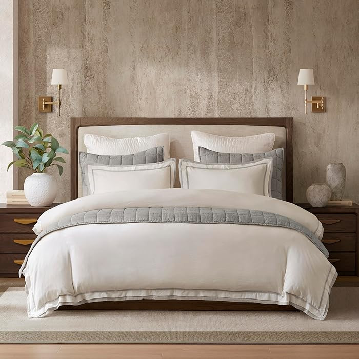 Harbor House Linen Blend Duvet Cover Set White/Grey, King/Cal King, 70% Rayon 30% European Linen,... | Amazon (US)