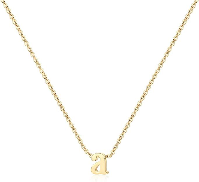 Dainty Tiny Initial Necklace, 14K Gold Plated Lowercase Letter Necklace Small Initial Pendant Nec... | Amazon (US)