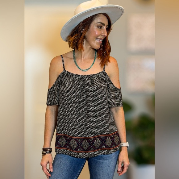 Sienna Sky Brown and Red Blouse Boho Off The Shoulder Pattern Bohemian Size M | Poshmark