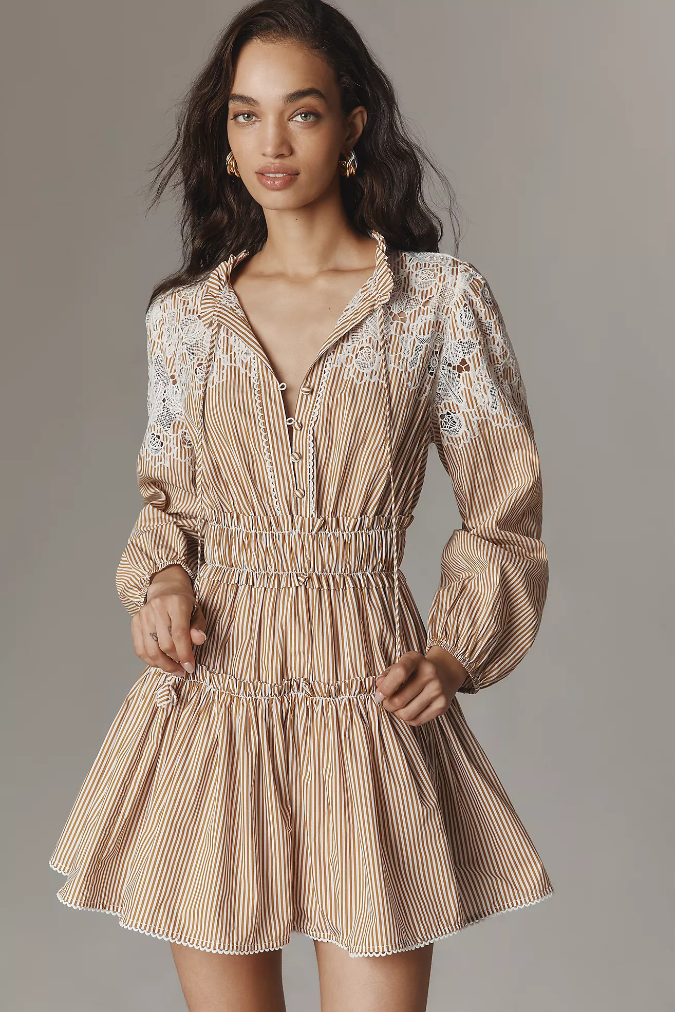 En Saison Juliette Long-Sleeve Tiered A-Line Mini Dress | Anthropologie (US)
