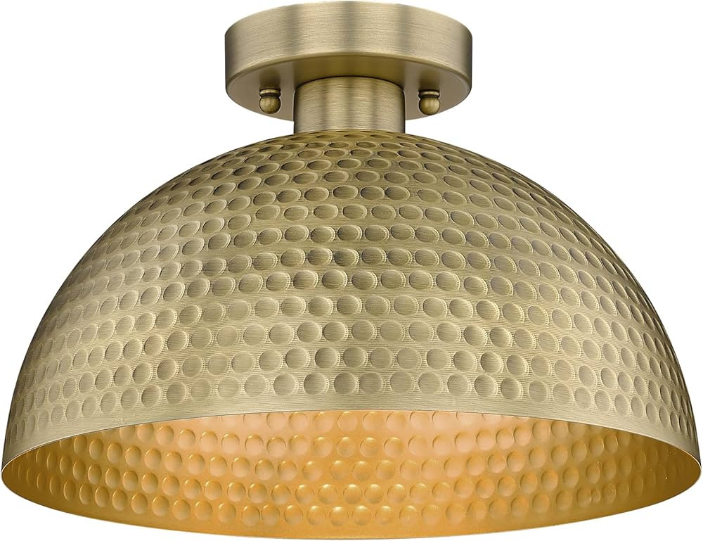 ELYONA Semi Flush Mount Light Fixture, Farmhouse 12 inch Ceiling Light Fixture with Hammered Meta... | Amazon (US)