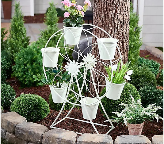 "As Is" Marigold Ferris Wheel Plant Stand with 6 Bucket Planters - QVC.com | QVC