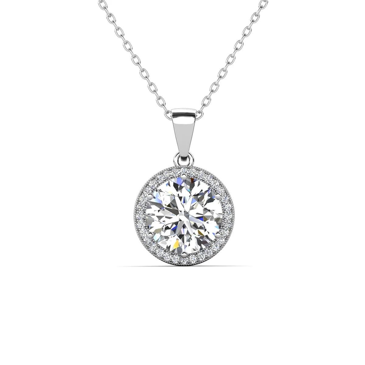 Cate & Chloe Sophia 18k White Gold Plated Halo Necklace with Simulated Diamond Crystals for Women | Walmart (US)