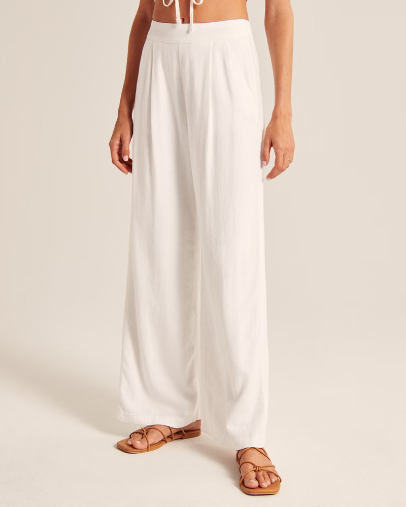 Women's Linen-Blend Pull-On Wide Leg Pants | Women's Bottoms | Abercrombie.com | Abercrombie & Fitch (US)