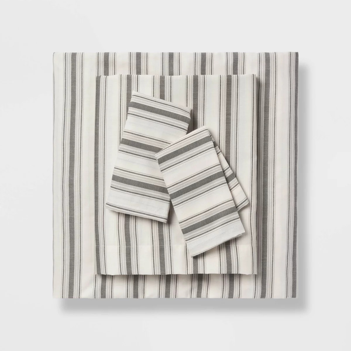 Queen Cotton Blend Sateen Sheet Set Gray Textured Stripe - Room Essentials™ | Target